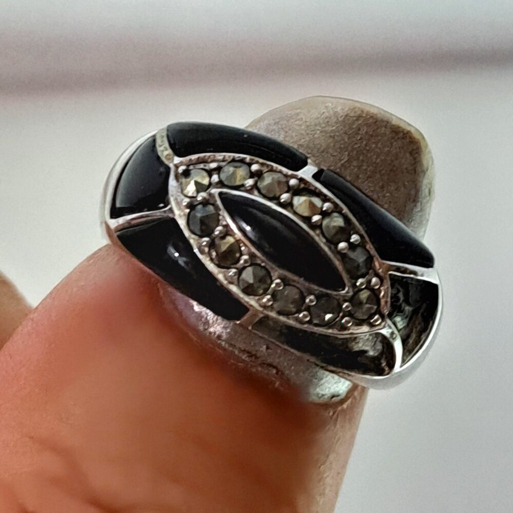 Sterling Silver Black Onyx Ring, Stamped 925 SS Mend Silver Ring, see notes